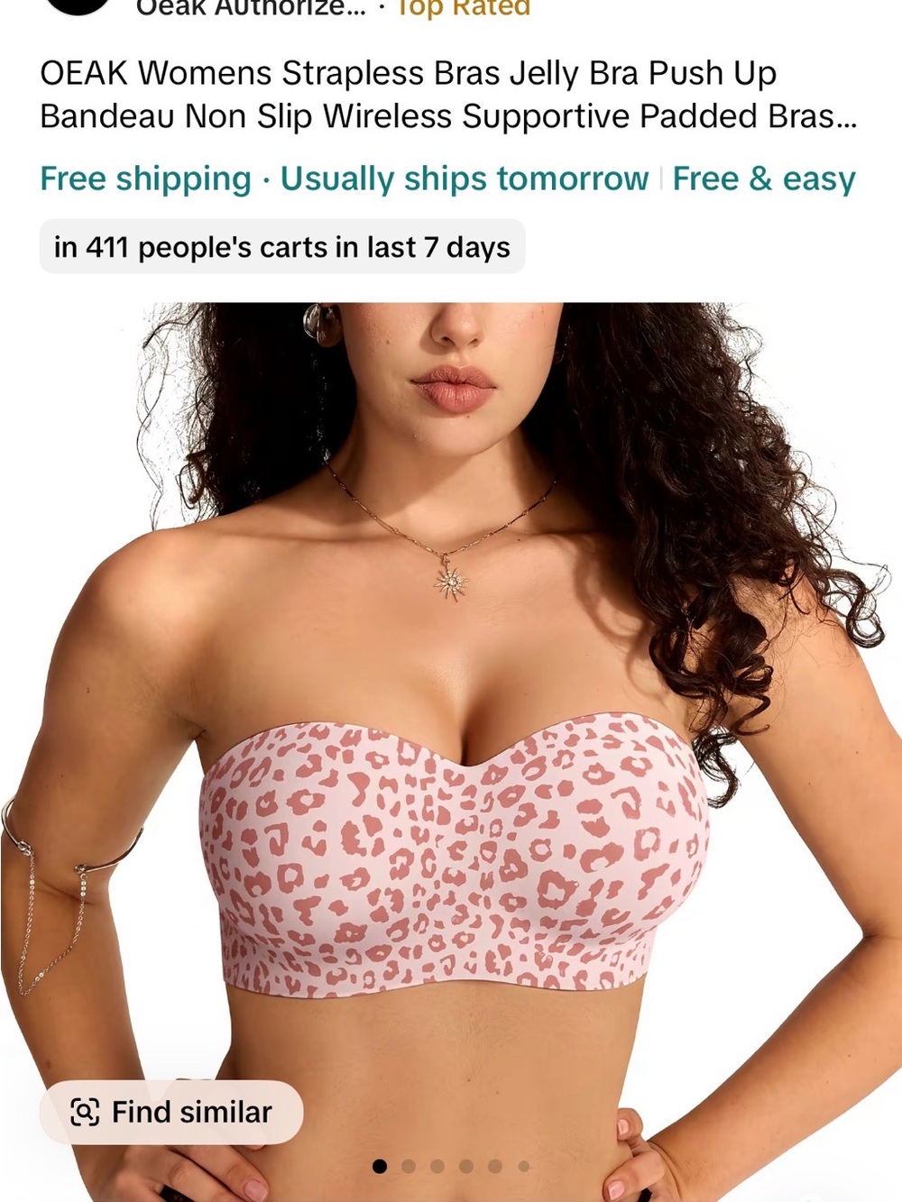 Strapless Bandeau Bra in Pink Leopard Print
